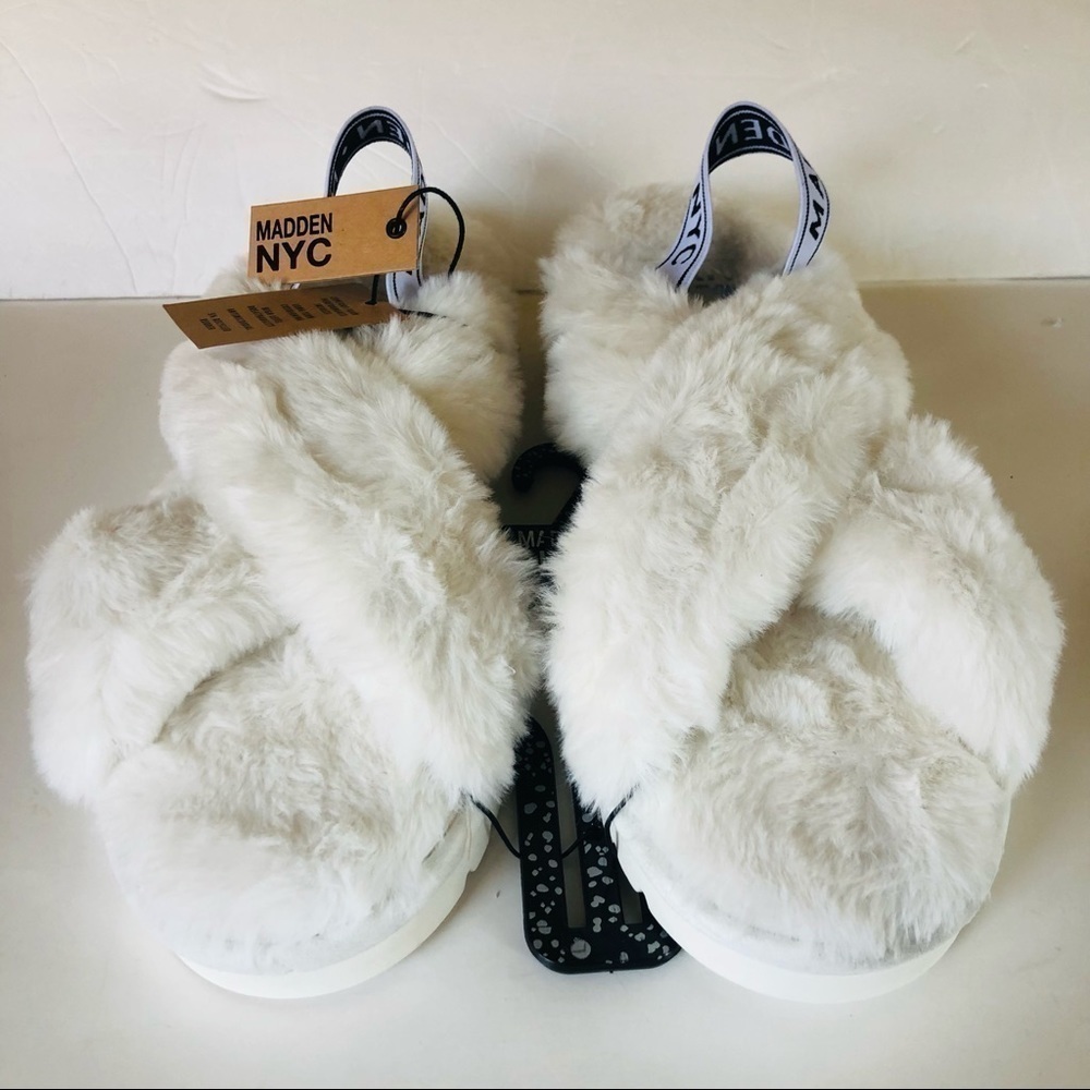 Madden NYC Women’s Faux Fur Crossband Slingback Platform Slides slippers 11 - Picture 3 of 9